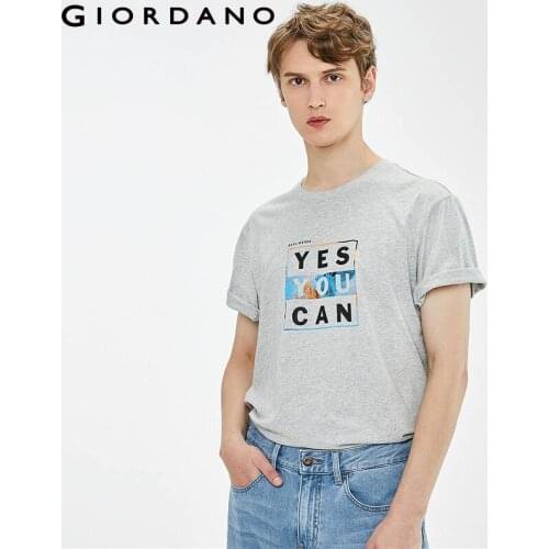 Giordano Men Tshirts Printed Letter T-Shirt Cotton Durable Comfy Short Sleeves Ribbed Crewneck Comfy T-shirts 13091002