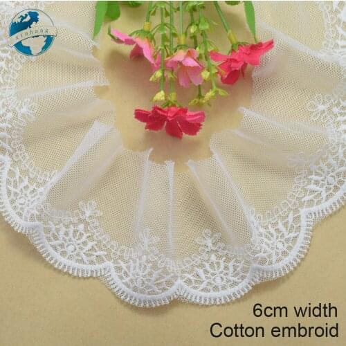 6cm 2 colors cotton embroid sewing ribbon guipure lace trim or fabric warp knitting DIY Garment Accessories free shipping#3681