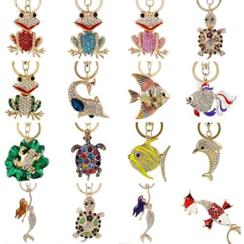 Exquisite Enamel Crystal Fish frog Turtle Key Chains Holder Bag Buckle HandBag Pendant For Car Keyrings KeyChains jewelry