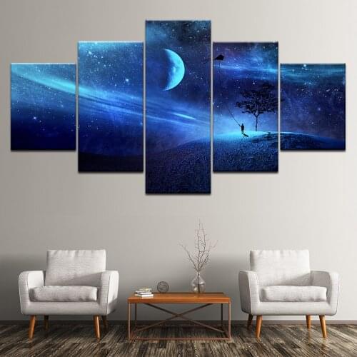 Canvas Painting Kite flying in the blue star sky 5 Pieces Wall Art Painting Modular Wallpapers Poster Print Home Decor
