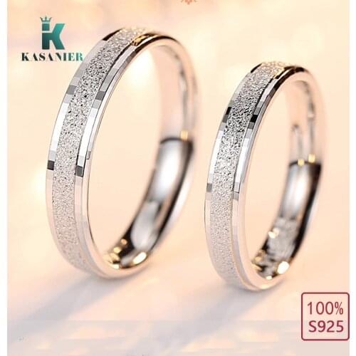 KASANIER Romantic 925 Sterling Silver Frosted Circle Alliance Real Love Couple Rings Jewelry For Lovers Wedding Engagement Ring