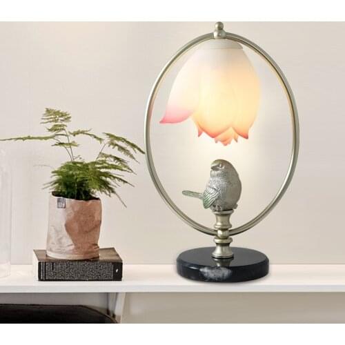 Lotus table lamp new Chinese bedroom study tea room reading lamp retro desk bedroom bedside lamp Lotus Light Bird light LB030309