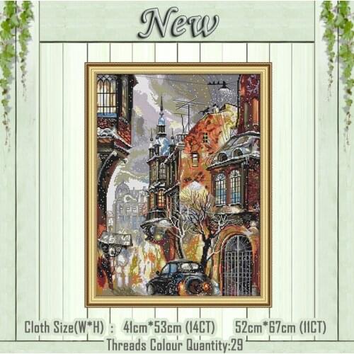 Snow in the city scenery diy painting counted print on the canvas DMC 11CT 14CT kits NKF Cross Stitch embroidery needlework Sets