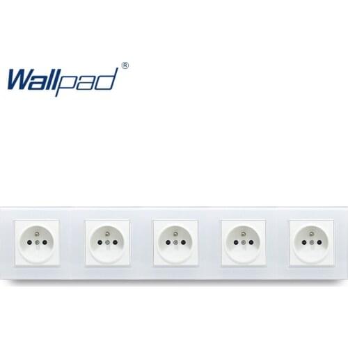 5 Frame French Socket Wallpad Crystal Tempered White Glass Panel 16A EU 110V-240V 5 French Wall Socket 430*86MM Size