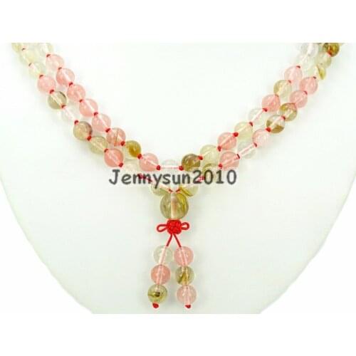 Natural Watermelon Skin Quartz 8mm Gems Stone Buddhist 108 Beads Prayer Mala Knot Necklace Multi-Purpose 5Strands/Pack