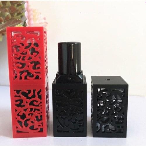 Wholesale Lip Balm Container Hollow out Retro Square Lipstick tube Red /Black Empty Tube DIY Makeup Tool