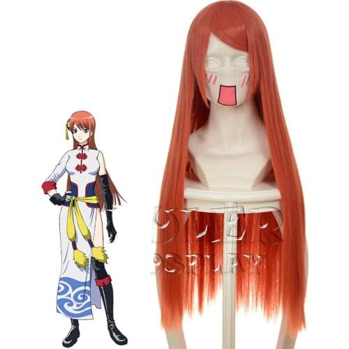 Anime Gintama Kagura Cosplay Wigs Long Orange Heat-resistant Fiber Hair Perucas Halloween Party Costume Wig