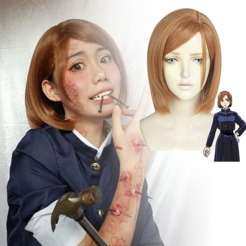 Jujutsu Kaisen Nobara Kugisaki Cosplay Wigs Anime Cos Performance Headwear Wig and Face Rose Tattoo Sticker Costume Props Gifts