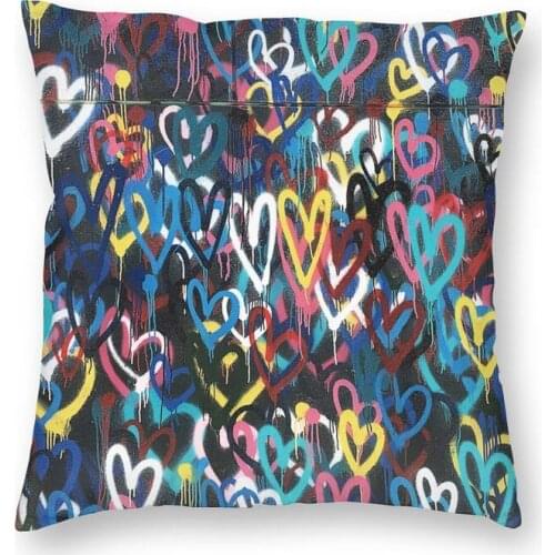 Personalized Heart Graffiti Square Throw Pillow Cover Home Decorative 3D Printing Banksy Street Art Cushion Cover for Car