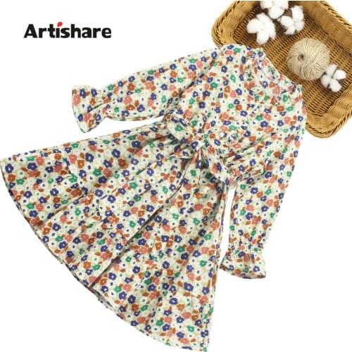 Dress For Girls Floral Girls Dresses With Sashes Long Sleeve Dress Kids Teenage Kids Girl Costume 6 8 10 12 14