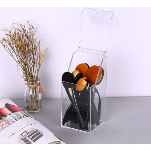 Clear Acrylic Dustproof Makeup Brush Organizer Cosmetic Brushes Eyebrow Pencil Storage Holder with Lid