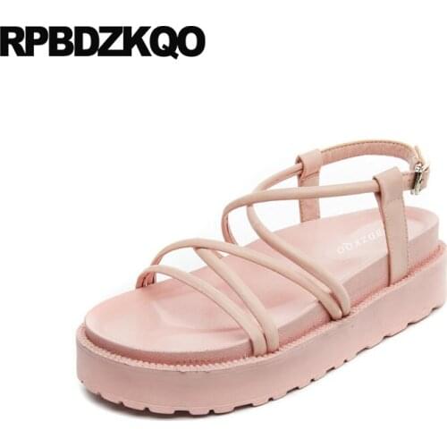 Strappy Women Soft Harajuku Slingback Wedge Platform Cage Low Heel Shoes Flatform Strap Red Vintage Gladiator Sandals Heels Pink
