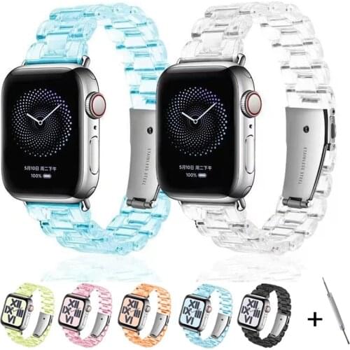 Resin Watchband for apple watch 6 5 4 band 44mm 40mm correa transparent bracelet for iwatch se series 6 5 4 3 straps 42mm 38mm