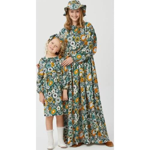 Family Outfits Mother Baby Girl Dress 2021 Summer Fashion Muslim Dress Black Brown Lilac Green Grey Matching Outfit