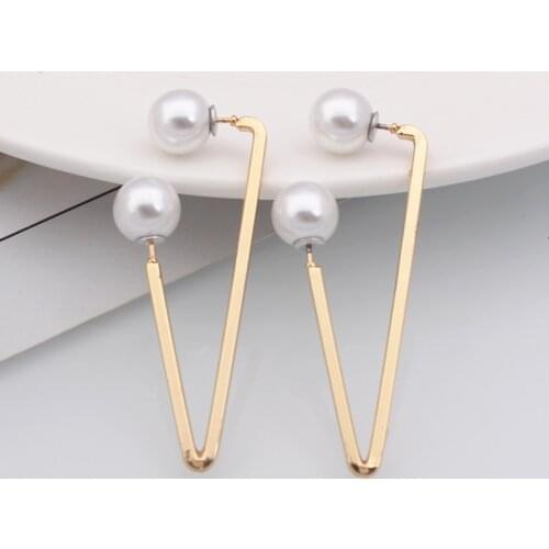 New Fashion Long Triangle Earring For Women Metal Jewelry Imitation Pearl Stud Earrings Lovely Wedding Party Brincos Girl Gift