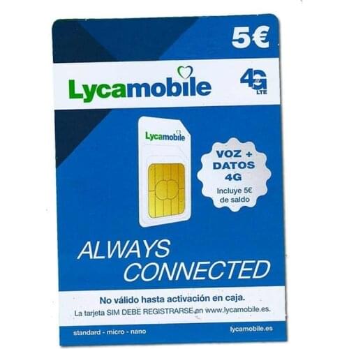 SIM card Lycamobile - 5 € balance-register yourself-Voice + Internet 4G-with Yoigo - Mini, micro and nano SIM coverage