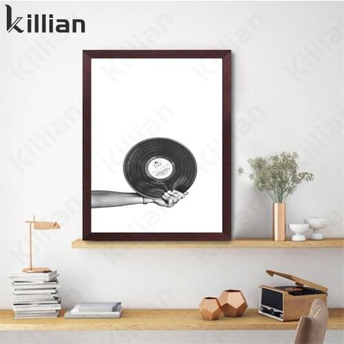 Modern Fashion Black and White Vinyl Record Print Poster Picture Wall Art Canvas Painting Musician Gift Music Studio Decoration