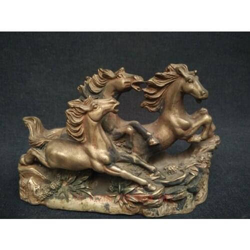 YIZHU CULTUER ART Collection Chinese Old Copper Silver Carving Successful Horse Statue Decoration