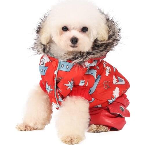 Dog Hooded Sweater, Cotton Padded Clothes One Piece Pet Coat Hat Suit Pullover Navy Down Jacket