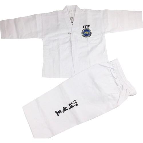 High Quality ITF International Taekwondo Federation standard full embroidered Students Uniform Taekwondo Uniform 100% Cotton