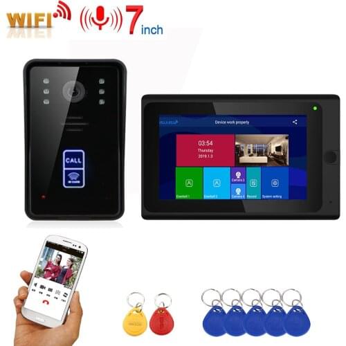 7inch Wired Wifi RFID Video Door Phone Doorbell Intercom Entry System with Wired IR-CUT 1080P Wired IR Camera Support APP Unlock
