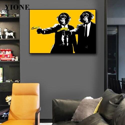 Funny Monkey Killer Banana Canvas Painting Abstract Animal Yellow Poster Prints Wall Picture for Living Room Aisle Decoration