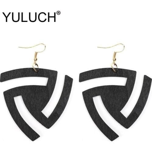 YULUCH Personality Geometric Black Brown Wood Drop Earrings For Women Ethnic African Indian Long Dangle Earrings Fashion Jewlery