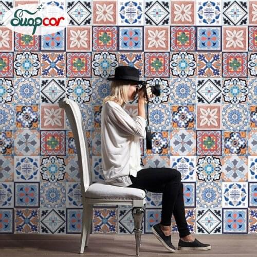 0.20x5m European Tile Sticker Toilet Bathroom Waterproof Wall Sticker Kitchen Oil-proof Tiles Wallpaper Self Adhesive Home Decor
