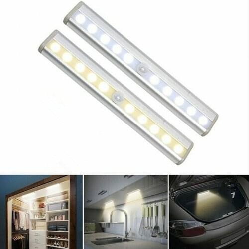 10 LEDs PIR LED Motion Sensor Light Cupboard Wardrobe Bed Lamp LED Under Cabinet Night Light For Closet Stairs Kitchen Dropship