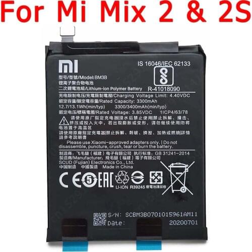 100% Original For Xiaomi Mi Mix 2 2S Mix2 Mix2S Battery BM3B Batteries Cellphone Li-ion 3300mAh Bateria Replacement Spare Parts