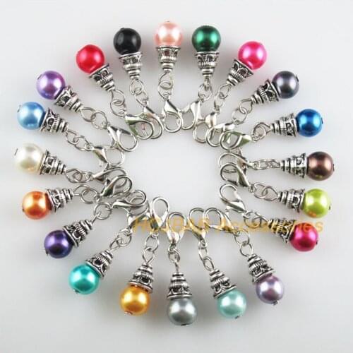 20 New Cone 8x19mm Charms Mixed Ball Glass Tibetan Silver Plated Retro With Lobster Claw Clasps