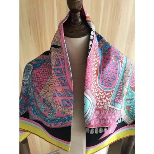 2021 new arrival winter spring classic design 100% real silk scarf twill hand made roll 90*90 cm shawl wrap for women lady