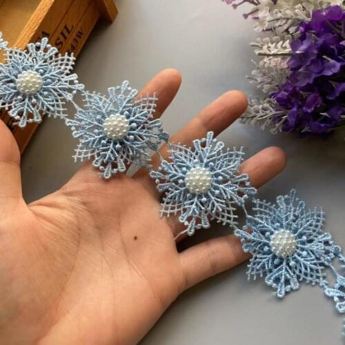 20X Blue Pearl Flower Handmade Beaded Embroidered Lace Butterfly Snowflak Trim Ribbon Applique Wedding Dress Sewing Craft New