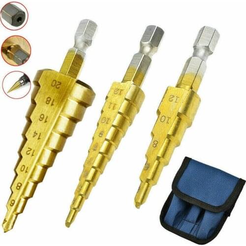 3pcs/Set Drill Bit Set HSS Steel Straight Groove Step Drill Set 3-Sided Shanks Drill Bit Portable Woodworking Drilling Tools