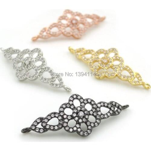 35*13*3mm Micro Pave Clear CZ Flower Arc Bar Connectors Fit For Men And Women Making Bracelets Jewelry