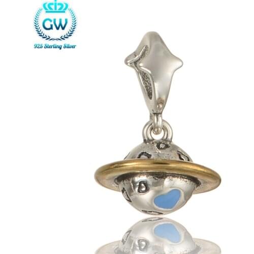 925 Sterling Silver Jewelry Pluto Charm Golden Charm Bracelets & Bangles Jewelry Findings & Comonents GW Brand Jewellery S306