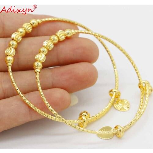 Adixyn Bangle for Women Gold Color Charm Beads Bracelet Jewelry African Party Gifts Accessories N062016