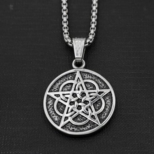 Antique silver Om Mani Padme Hum with five interlocked ringspentacyclic ringfive circles Necklace