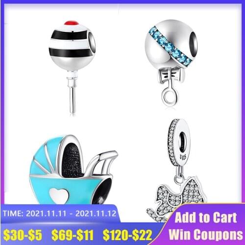 Authentic 100% 925 Sterling Silver Clear CZ Merry-go-round Charms Pendant Bead Fit Original europeu Bracelets Women DIY Jewelry