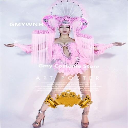 CC07 Singer stage show headwears pink ballroom dancer costumes dj performance outfit dresses model clothe bodysuit sexy jumpsuit