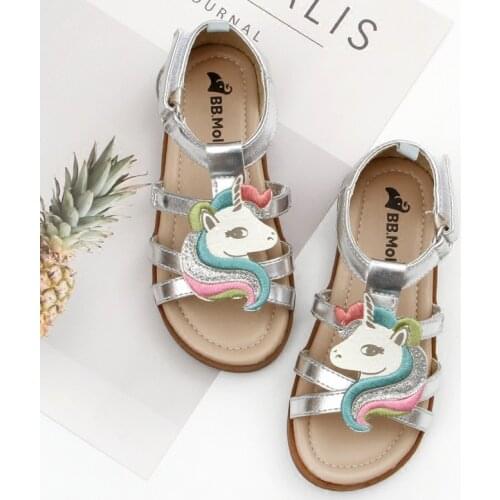 2021 Children Summer Sandals Girls Fashion Roma Shoes Princess Unicorn Party Sandals Cute Cartoon Kids Beach Shoes SO057