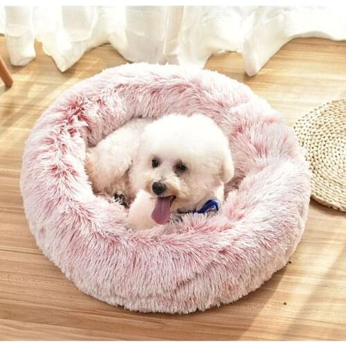 Long Plush Fluffy Pet Dog Bed Claming Dog Beds Donut Round Cat Dog Bench Soft Warm Chihuahua Kennel Large Mat Pet Supplies