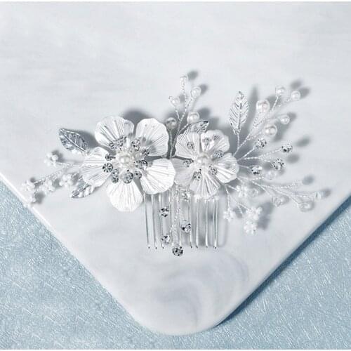 Elegant Handmade Silver Color Hair Pin White Flower Pearl Haircomb Women Headpeice Bride Wedding Hair Jewelry Accessories VL