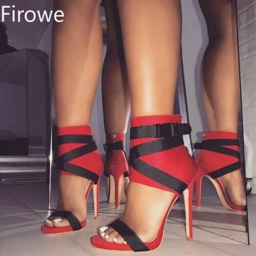 Firowe Women Leather Gladiator Modern Sandals Party Peep Toe Designer Sandals Stiletto High Heel Sandalias De Mujer size 43