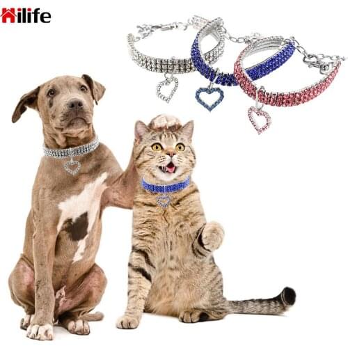 HILIFE Heart Shape Pet Dog Collar Adjustable Cat Collar Waterproof Necklace Outdoor Protective 20+5cm Crystal Pet Decor