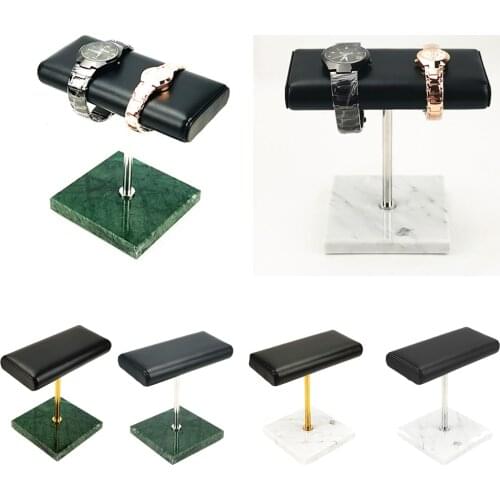 PU Leather Marble Base Watch Display Stand for All Watches White Silver