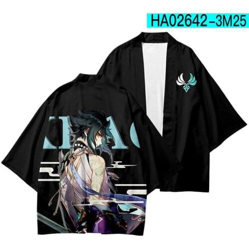 Game Genshin Impact Kimono Cosplay Xiao Costume Cardigan Kimono Boy men Anime Clothes Coat Tops Creative Printed Cloak