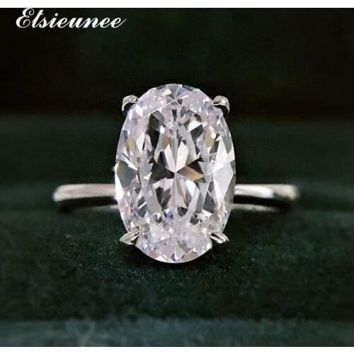 ELSIEUNEE Solid 925 Sterling Silver Oval Cut Simulated Moissanite Diamond Gemstone Finger Couple Ring Wedding Engagement Gift