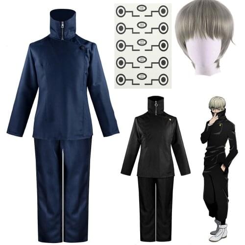 Anime Toge Inumaki Cosplay Costume Wig Top Pants Halloween Party School Uniform Jujutsu Kaisen Tatoo
