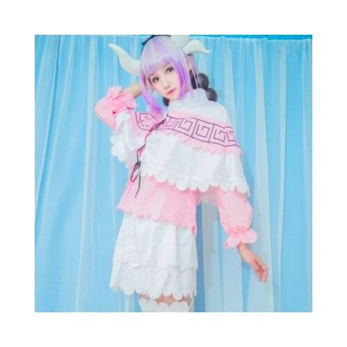 Anime Miss Kobayashis Dragon Maid Kamui Kanna Cosplay Costume Uniform Outfit Meidofuku Apron Dress ( Shirt + Cloak + Skirt )